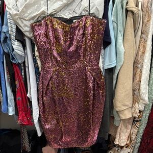 Badgley Mischka Strapless Sequin Dress in Pink and Gold